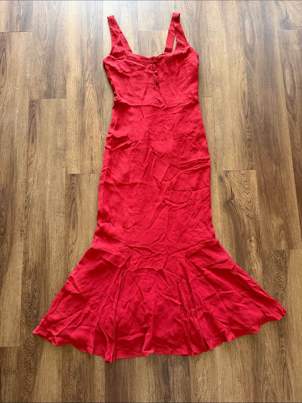 Reformation Red Pleated Detail Midi Dress